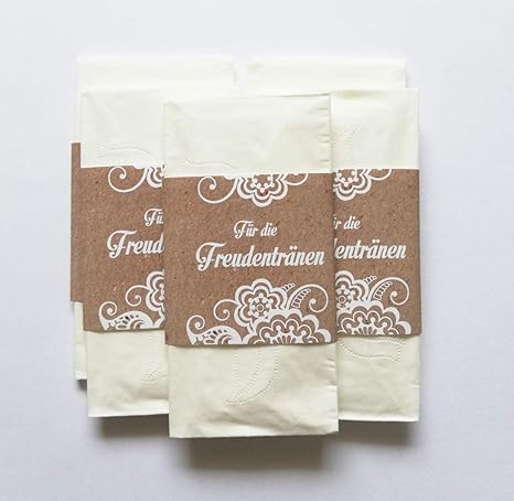 Herzl-Manufaktur Banderolen Für die Freudentränen komplett inkl. Taschentücher Vintage Stile braun Spitze Hochzeitsdeko Hochz