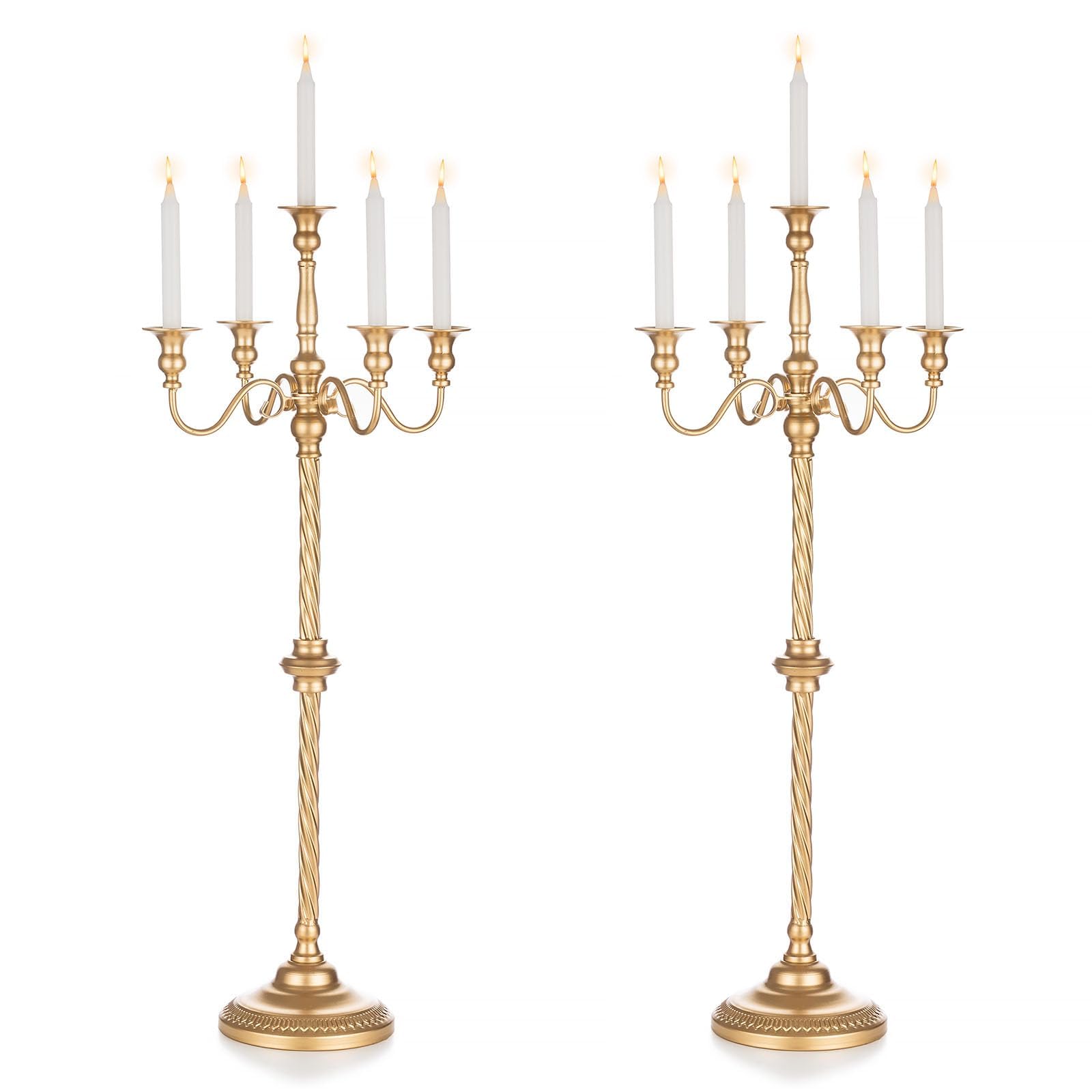 Wedding Candelabra Tall Floor Candelabras - 2Pcs Gold 5 Arm Candelabra Inweder 88cm Metal Spiral Candlestick Holders Antique Candle Holders for Christmas Table Centrepieces Events Ceremony Reception