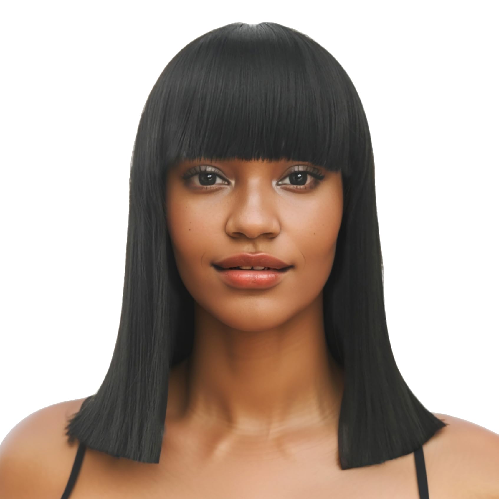 IMISSU Short Natural Cut Hair Cosplay Wig with Straight Bangs Halloween Costume Party Wigs for Women (Black)