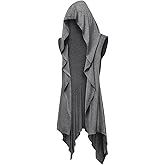 Runcati Mens Hooded Cardigan Sleeveless Ruffle Shawl Collar Open Front Knit Drape Robe