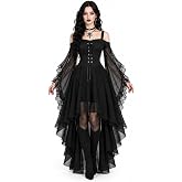 JOYO Renaissance Medieval Vampire Butterfly Sleeve Mesh Gothic Outfits | Witch Costume Women Halloween Dresses 2026 Adult, Victorian Dress for Women, Disfraz Mujer Vintage Cosplay