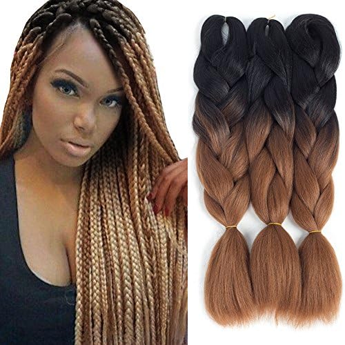 Dingxiu (5Packs,24inch) Ombre Braiding Hair Extensions Afro Jumbo Braids Synthetic Fiber Hair Two Tone Twist Braiding hair 100g/Pack (24 Inch, T1B/30#)