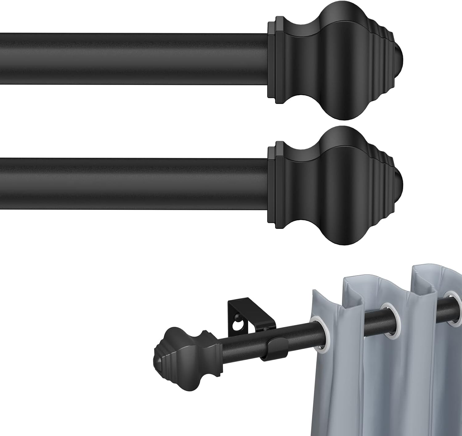 Window Treatment Hardware - Curtain Rods for Windows 30-48 inch, 2 Pack 5/8 inchh Matte Black Curtain Rod with Brackets, Heavy Duty Curtain Rods Adjustable by Splicing, for Bedroom Kitchen Study Living Room (30
