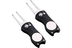 Fpxnb 2 Pack Metal Foldable Golf Divot Tool with Pop-up Button & Magnetic Ball Marker (Pack of 2, Fish Design)