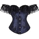 Corset Tops for Women with Sleeves Off The Shoulder Bustier Tank Overlay Lace Floral Bridal Wedding