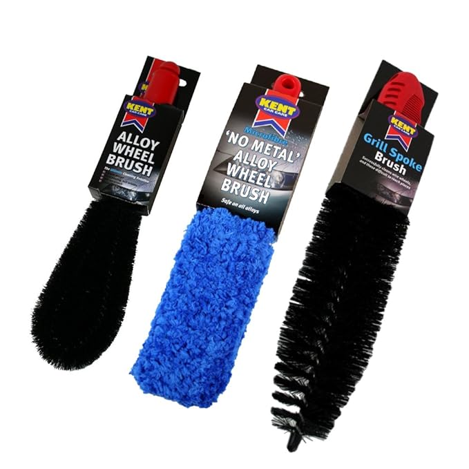 3 pcs Car Cleaning Brush Set Alloy Wheel + Microfibre No Metal + Grill