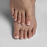 BTArtbox Press on Toenails Short, White French Tips Toenail Press Ons Square, Light Weight & Fit Perfectly Press on Toe Nails