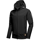 Little Donkey Andy Men's Softshell Jacket Hooded Light Waterproof Tactical Jacket Fleece Windbreaker Jackets with 8 Pockets