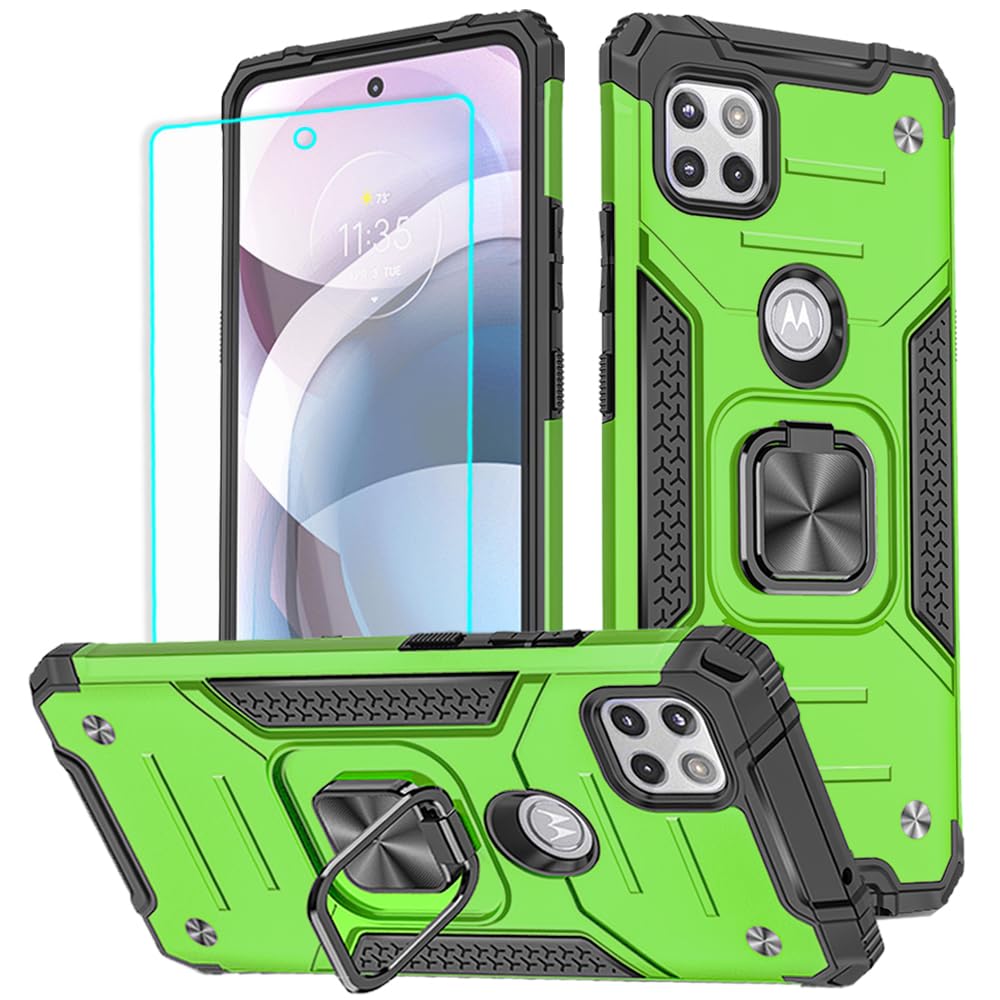 Photo 1 of HNHYGETE Motorola One 5G Ace Case with Screen Protector, Military Grade Rotatable Kickstand Shockproof Protective Case for Moto One 5G ACE (Green)