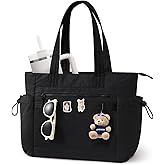 LOVEVOOK Tote Bag for Women, DIY Puffer Tote Bag with Compartments, Lightweight Quilted Zipper Tote for Work, Travel, Nurse | Customizable, Stanly Cup Pockets, Wrinkled Fabric