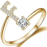 Haoze Initial Letter Ring for Women Rose Gold
