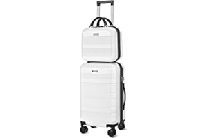 GigabitBest Carry On Luggage 22x14x9 Airline Approved luggage sets 2 piece，PC+ABS Hardshell Suitcase with 360° Spinner Wheels, TSA Lock，Small Luggage Suitcase 2-Piece Set（14/19），Arctic White