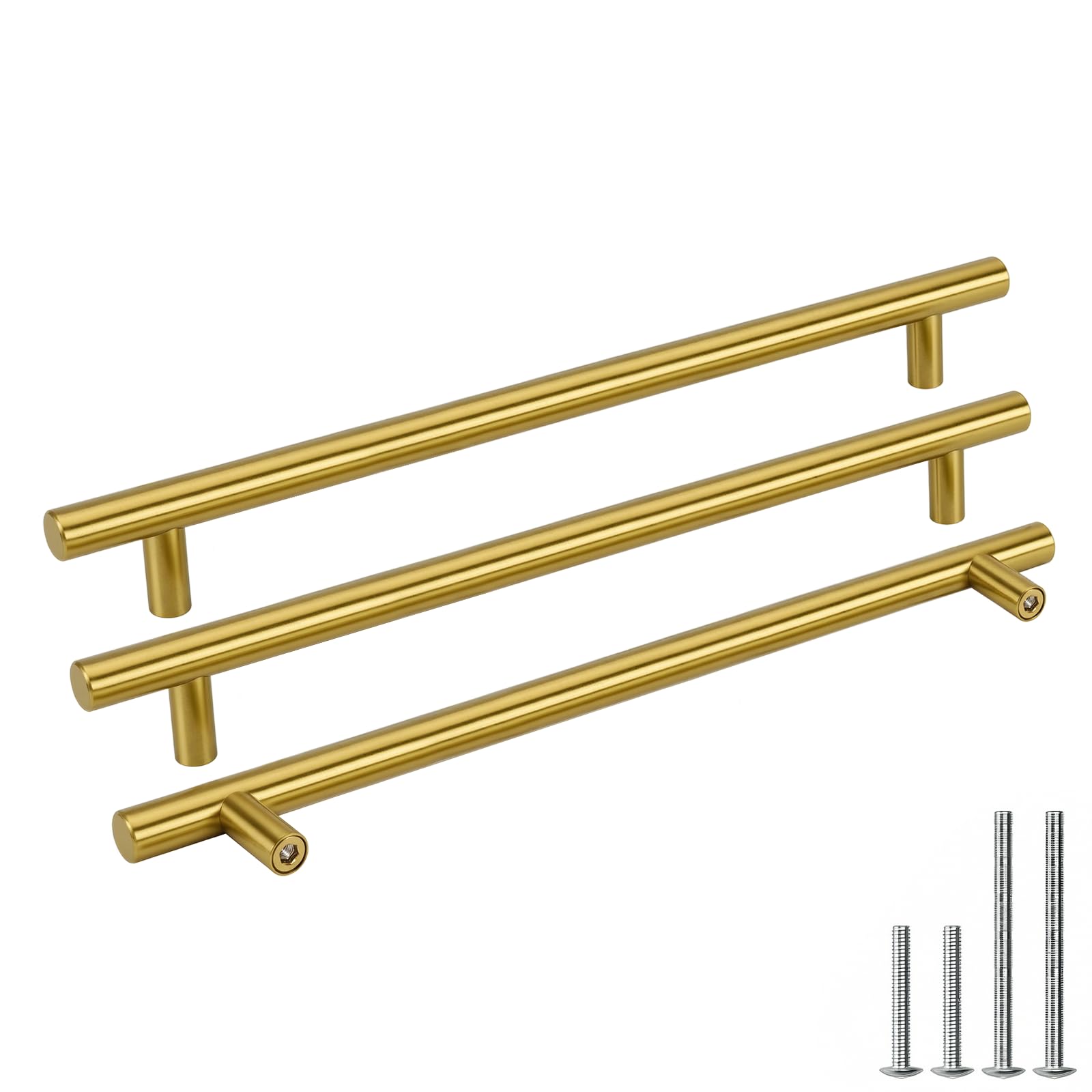 Goldenwarm 6Pcs Gold Kitchen Handles T Bar Gold Handles for Drawer 256mm Hole Center — image 1