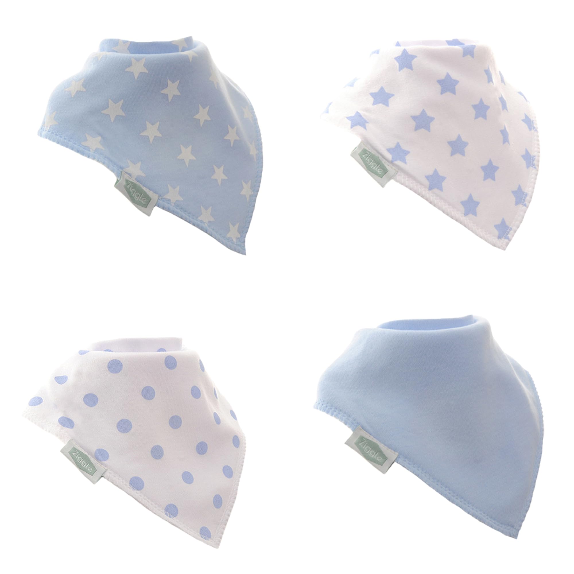 Ziggle - Bandana Dribble Bibs - Cotton Front Baby Bibs Newborn to 24 Months - Newborn Gifts - Bibs for Keeping Baby Teethers Dry - Blue & White