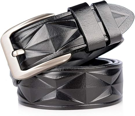 Amazon Co Jp ファッションメンズベルト3dダイヤモンドパターンリアルレザーベルトメタルバックルレトロカウスキンベルトラグジュアリーメンズベルト110 130cm 黒 ホーム キッチン