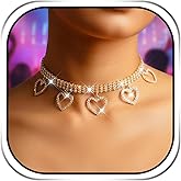 Jeairts Heart Necklace Gold Rhinestone Choker Sparkly Crystal Jewelry for Women
