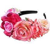 Amosfun Mexican Flower Headband Rose Flower Crown Wedding Headband Headdress for Halloween Masquerade Party Cosplay Headdress