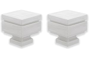 BLASTHOME® Luxury Step Square Finials – Fits Only Signature Collection Curtain Rods (Rod Not Included) – Premium Quality, Heavy Metal – Set of Two – Brushed White Finish