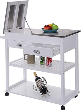 Amazon Com Flip Up Top Rolling Kitchen Trolley Island Cart