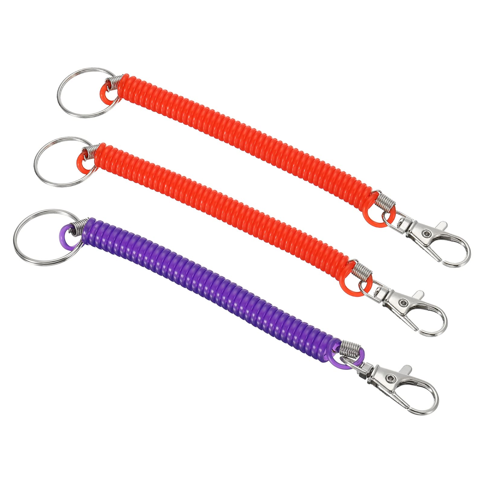 PATIKIL 6.7" Spiral Retractable Spring Coil Keychain, 3 Pack Stretch Cord Key Ring for Keys Wallet Cellphone, Red Purple