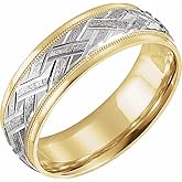 Sonia Jewels Solid 14k White and Yellow Gold Two Tone 7mm Woven-Design Wedding Band Ring Comfort Fit - Size 11
