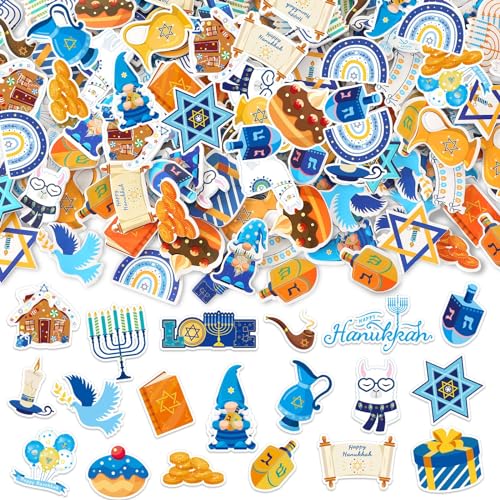 JULBEAR Hanukkah Foam Sticker, 300Pcs Chanukah Menorah Dreidel David Star Self Adhesive Foam Stickers for Kids Hanukkah Party Favors DIY Crafts Winter Decorations