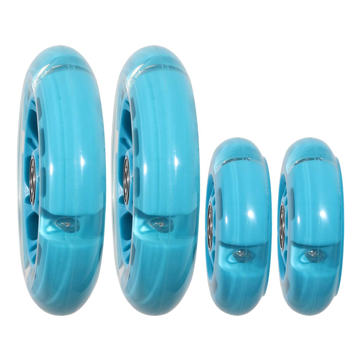 Front 120mm & Rear 80mm Light-Up Flashing 3-Wheeled kid Scooter Replacement Wheels, Complete Wheels Set for 3-Wheeled Kid Push Scooter, Set of 4 (Blue)