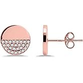Sterling Silver Polished Round Disk Cubic Zirconia Dainty Stud Earrings