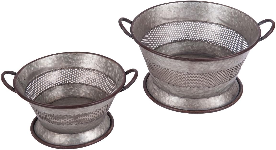 Foreside S/2 Galvanized Strainer Baskets, Silver