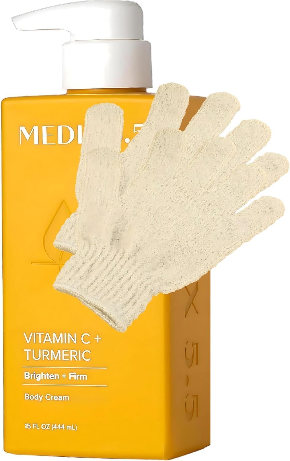 MED Vitamin C + Turmeric Brightening Body Cream – Firming Moisturiser for Uneven Skin Tone, Age Spots & Sun Damage | Shea Butter & Aloe Vera | Vegan | Eco Exfoliating Gloves & Prosperina Card — image 1