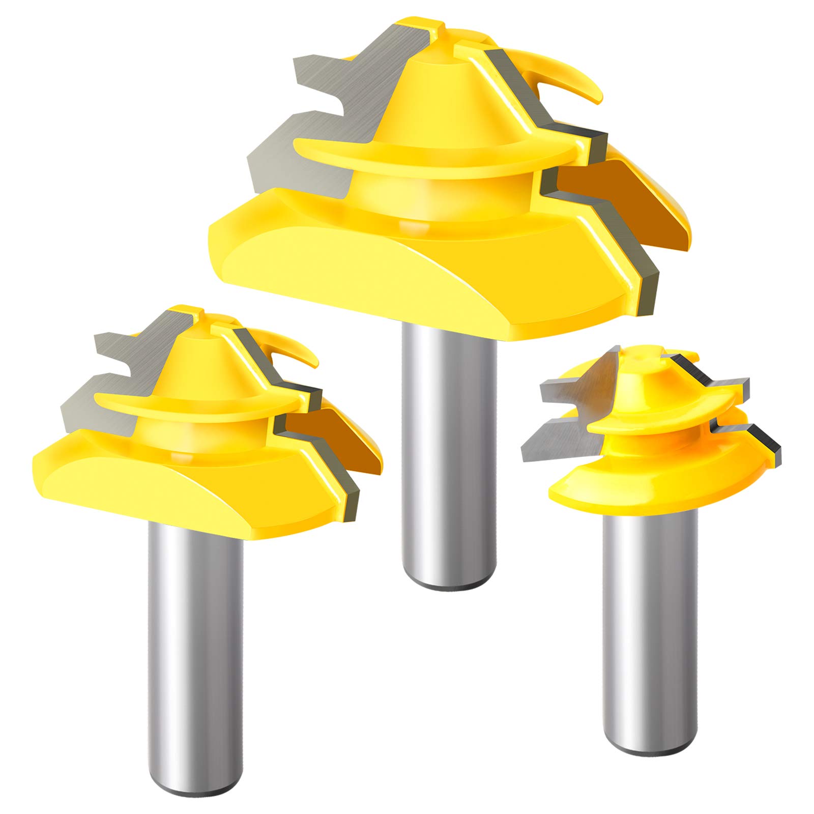 MEIGG TOOL 3PCS 1/2" Shank 45 Degree Glue Joint Router Bits Router Bit Set for 1-1/2", 1-3/8", 2"
