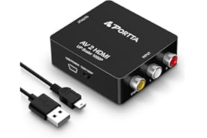 Portta RCA to HDMI Converter, Composite CVBS to HDMI Adapter Upscaler 720P/1080P, AV to HDMI Video Converter, Support PAL/NTSC Compatible with PS3, TV, PC, STB, Xbox, VHS, VCR, Blue-Ray DVD (Black)