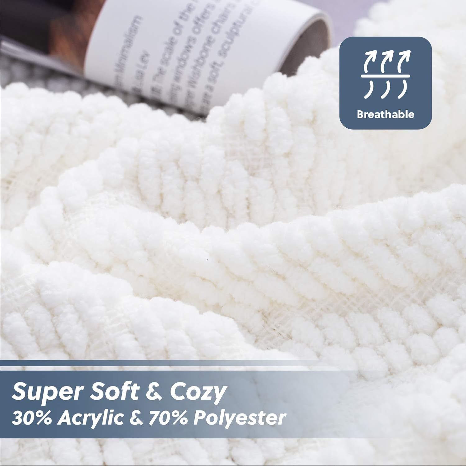 Bedsure Cream White Throw Blanket for Couch, Knit Woven Chenille Blanket Versatile for Chair, 50 x 60 Inch - Super Soft Warm Decorative Ivory Blanket with Tassels for Bed, Sofa and Living Room: Kitchen & Dining