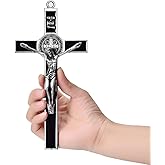 Wellcho Black Enamel Crucifix Wall Cross -Saint Benedict Metal Wall Art-7 Inch Cross Give Blessing and The Spiritual Sacred:Faith Gift for your Acquaintances