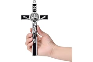 Wellcho Black Enamel Crucifix Wall Cross -Saint Benedict Metal Wall Art-7 Inch Cross Give Blessing and The Spiritual Sacred:Faith Gift for your Acquaintances