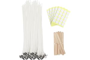 JEAWIWI Candle Wicks for Candle Making 12 in 100 Pcs with 100 Pcs Wick Stickers and 10 Pcs Candle Wick Holders, Cotton Wicks for Soy Wax, Beeswax, Coconut Wax