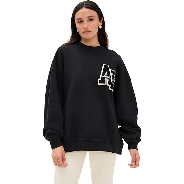 ANINE BING Women's Sydney Crew Sweater, Black and Brown Leopard