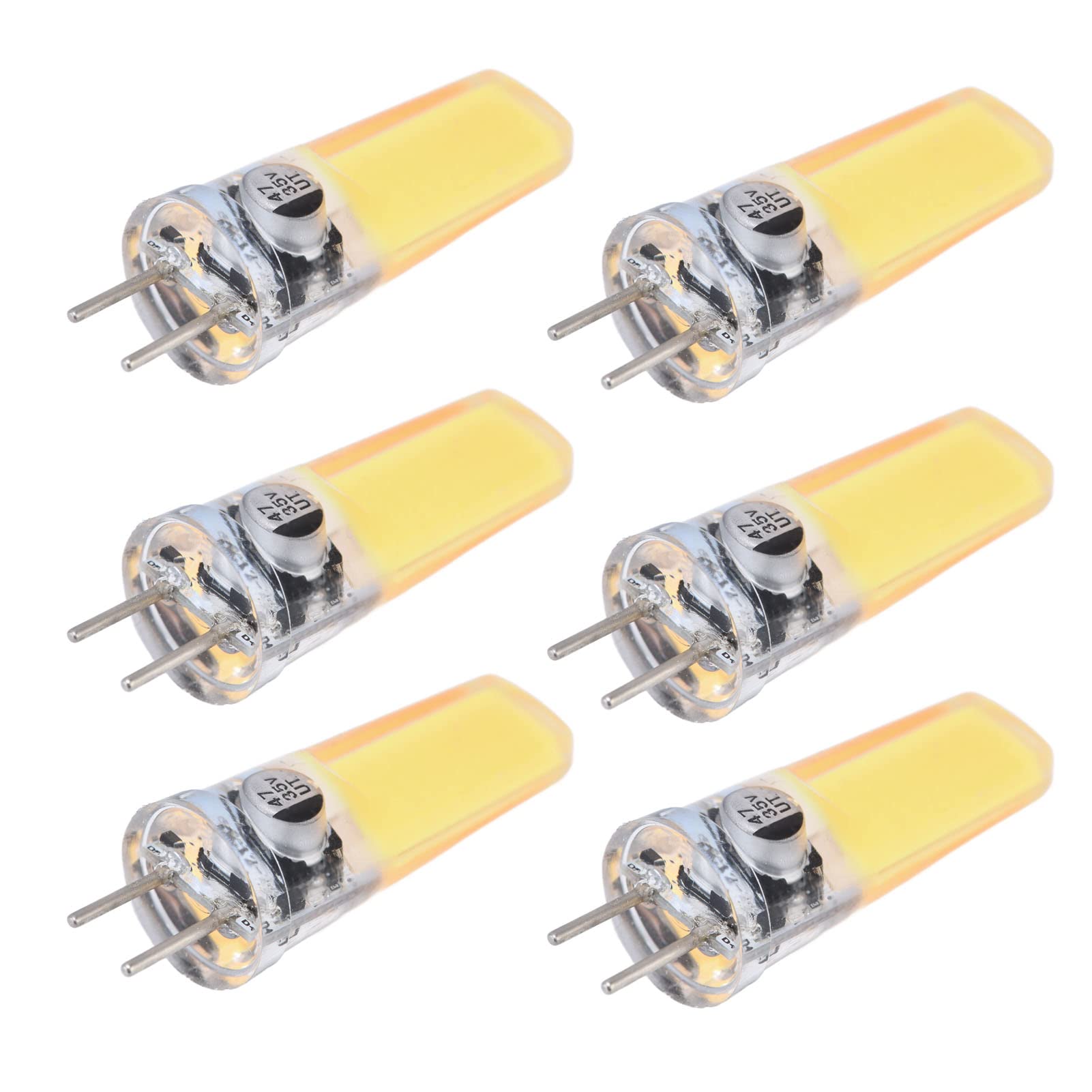 Akozon 6PCS GY6.35 LED Bulbs 5W COB Light Bulb 500lm Silicone Ceiling Lamp Bulb DC 12-24V 360°Beam Angle for Living Room (Cold White)