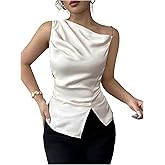 SHENHE Women's Satin Off The Shoulder Blouse Metal Chain Strap Draped Dressy Going Out Top