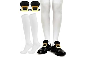 ERIECREST Colonial Pilgrim Shoe Buckle & Mens White Knee High Socks Set: 1-Pair Pack, Historical Leprechaun & Founding Father Costume Accessories for 18th Century Theme