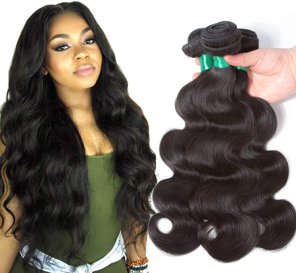 Pecwu Brazilian Body Wave 3 Bundle 100% Unprocessed Gorgeous Brazilian Human Hair Weave Weft Natural Color 12A Brazilian Remy Human Hair Extensions Weaving 3 piece (20" 22" 24")