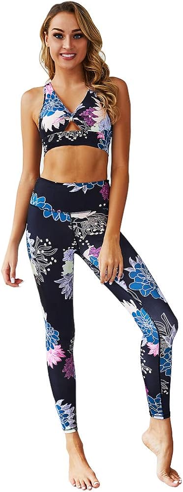 bbmee Workout Suit Set，Yoga Crop Tank Top Strappy Bra and High Waist Leggings 2 Piece Sports Outfits for Women