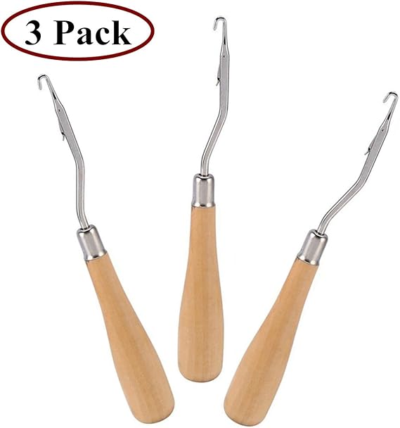 Kosause 6.5 Inch Wooden Bent Latch Hook Tool, Set of 3