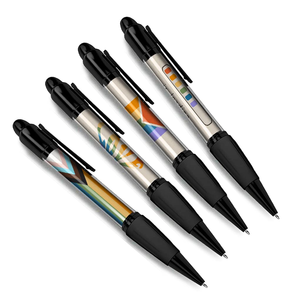 DV DESIGN Set of 4 Pride Black Ballpoint Pens - LGBTQ Heart Love Gay Lesbian Transgender Progress Friends Boys Girls Men Women Theme Pen #79362