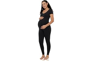 POSHDIVAH Women's Maternity Jumpsuit Romper Pregnancy Short Sleeve T Shirts Bodycon Bodysuit Shapewear