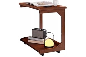 YYBHKHBY Wooden C-Shaped End Table,Bedside Tables with High Load-Bearing Capacity,Couch Desk with Lockable Wheels,Small Rolli