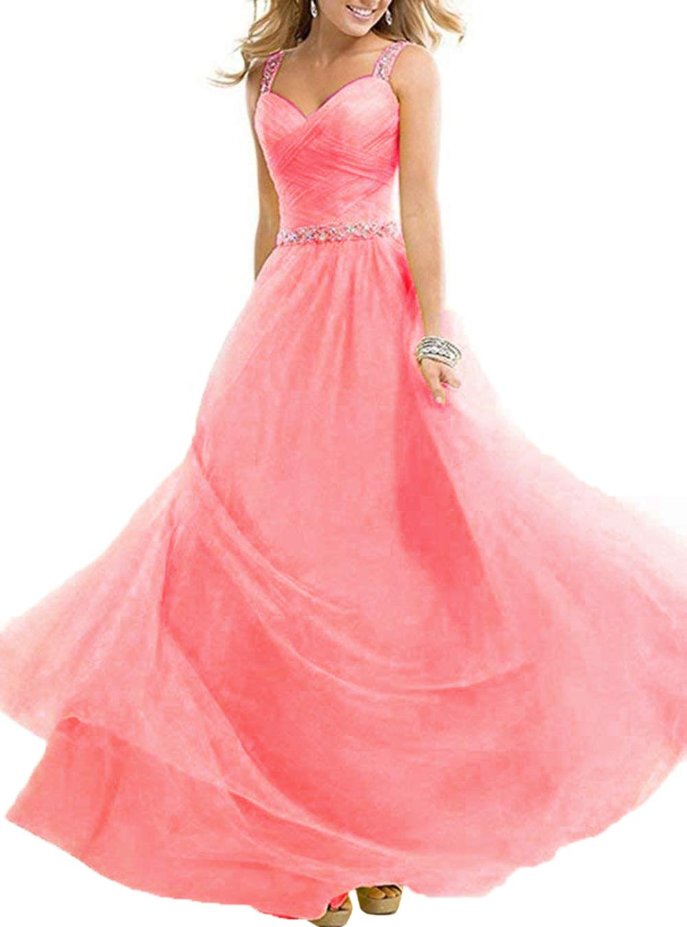 UGLY A Line Chiffon Long Bridesmaid Dresses Women Straps Beaded Prom