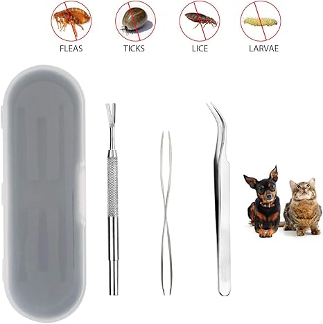 Locisne Ensemble 3 Pincettes Tiques Acier Inoxydable Pour Chiens Compagnieoutils Enlever Chatscopeaux De Verrebois1 Crochet Pour Tiques1 Pincette