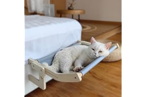 MAGOLEO Cat Window Perch, Cat Window Bed&Seat for Large Indoor Cats Inside, Easy to Adjust&Assemble Cat Bedside Hammock for Windowsill, Bedside and Drawer (Blue, Large)