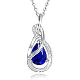 FANCIME TimelessTie Birthstone Necklace for Women White Gold Plated Sterling Silver Ribbon Design Jewelry Knot Pendant Fine Jewelry Gemstone Anniversary Birthday Graduation Mothers Day Gifts for Women Wife Mother Her